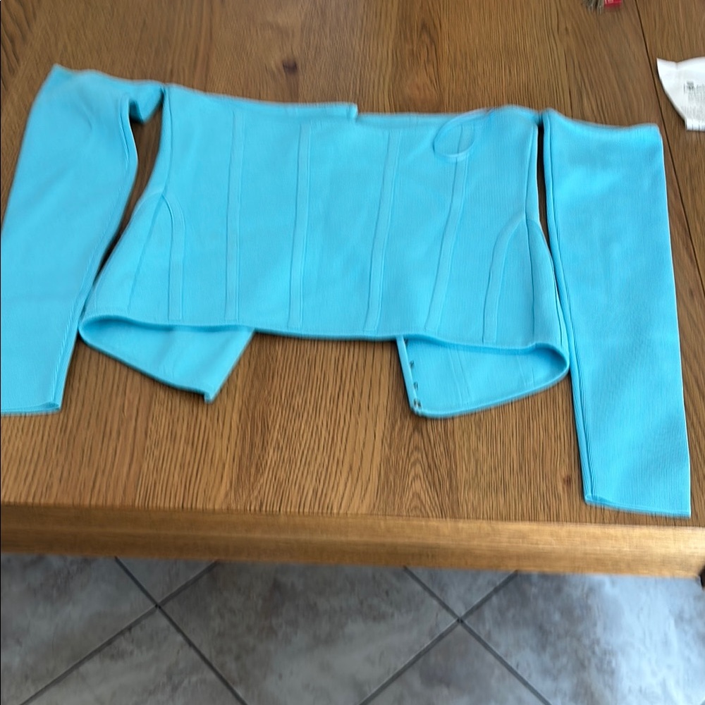 Zara Light Blue Off-the-Shoulder Long Sleeve Top